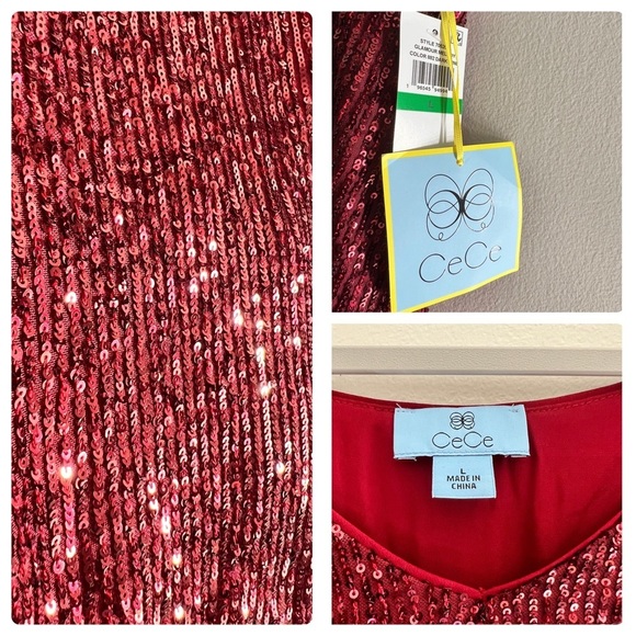 CeCe Sequin Bow Tie Shoulder Sleeveless Top Sz Large (12/14) - Picture 2 of 3